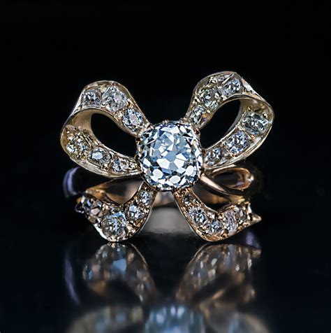 The bow tie effect is caused when light doesn't. 1.30 ct Cushion Cut Diamond Antique Bow Ring - Antique ...