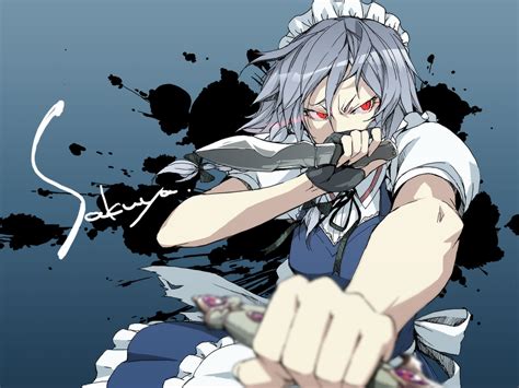 Gray Haired Red Eyed Female Anime Character Holding Knife Hd Wallpaper
