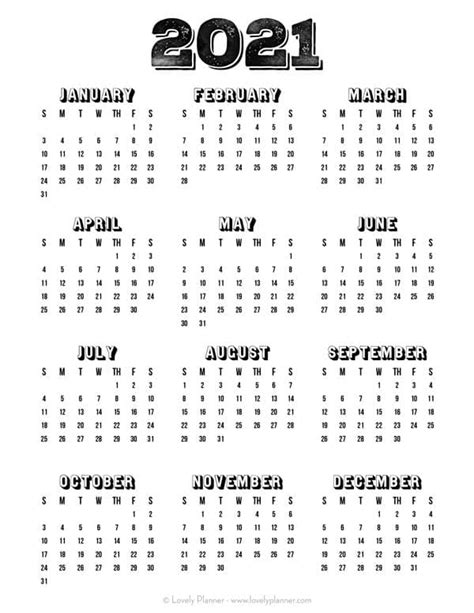 2021 Calendar Fillable