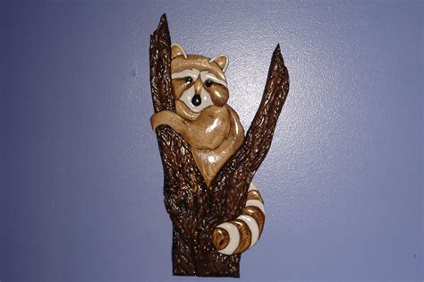Raccoon In A Tree Judy Gale Roberts Pattern Design Intarsia Wood