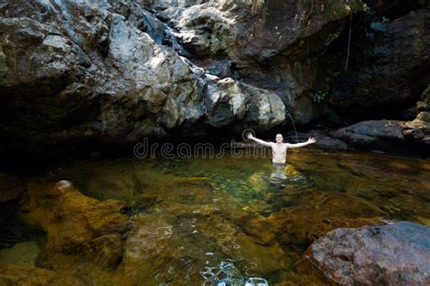 Men Swimming In Waterfall Stock Photo Image Of Country 90865756