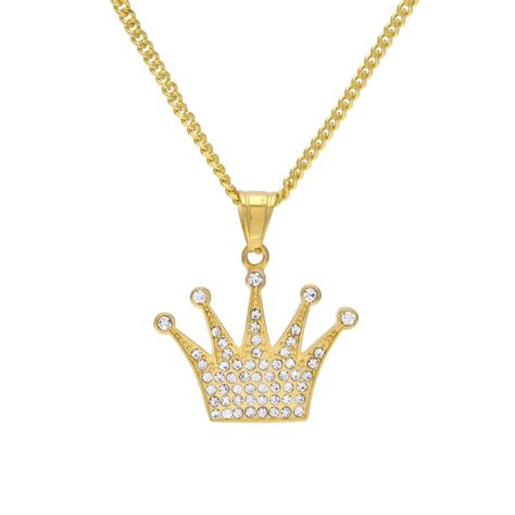 Hip Hop Gold Rhinestone King Crown Chains Bling Iced Out Jewelry Ts