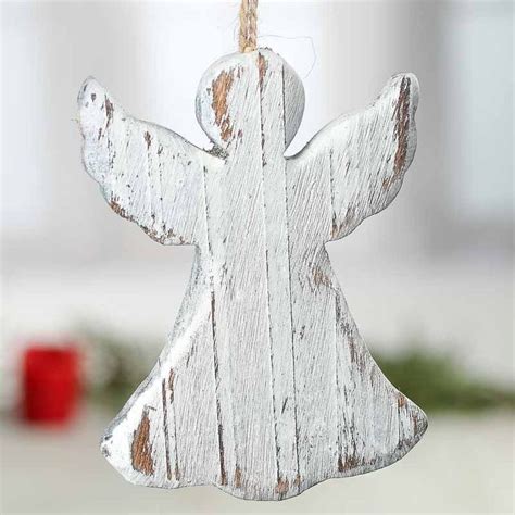 Rustic White Washed Wood Angel Ornament Wooden Christmas Decorations