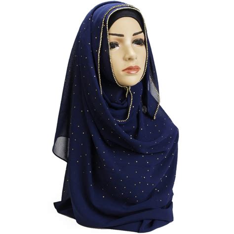 Sparkling Glitter Rhinestone Plain Bubble Chiffon Fashion Hijab Scarf Shawl Head Wraps Muslim
