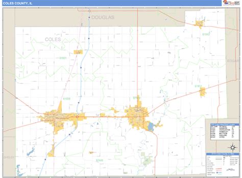 Coles County Illinois Zip Code Wall Map