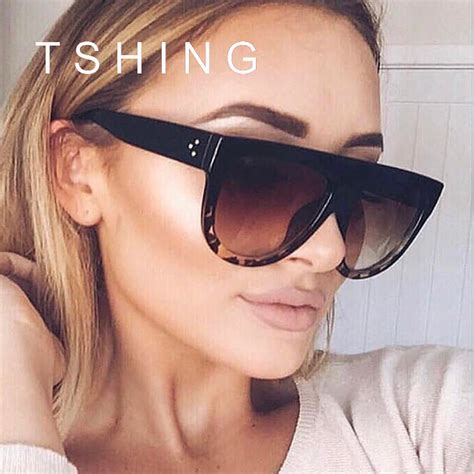Buy Tshing Fashion Sunglasses Brand Designer Women Flat Top Vintage Sun Glasses