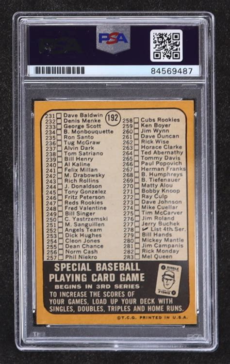 Carl Yastrzemski Signed 1968 Topps 192b Checklist 3 Special Baseball Playing Card Game Psa