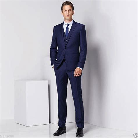 2017 Men S Tailored Navy Blue 3 Piece Slim Fit Regular Formal Men Business Wedding Suits Groom