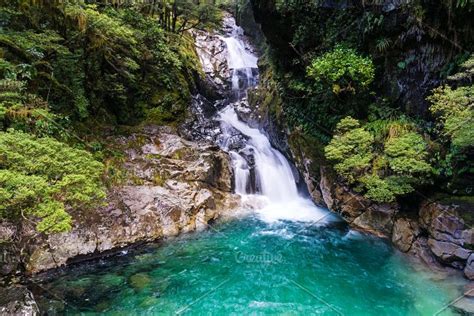 Beautiful Waterfall In Rainforest Russel Falls Mount Field National
