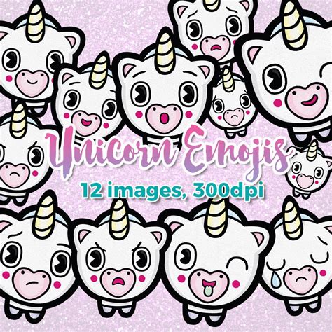 Unicorn Clipart Emojis Kawaii Unicorn Instant Download Set Etsy