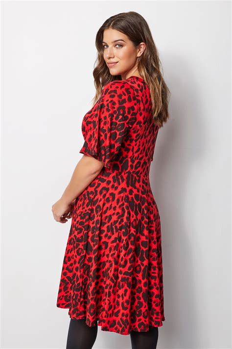 Red Leopard Print Fit And Flare Dress Plus Size 16 To 36