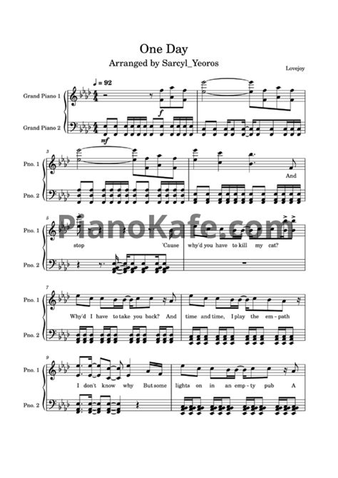 НОТЫ Lovejoy One Day ноты для фортепиано — Pianokafe