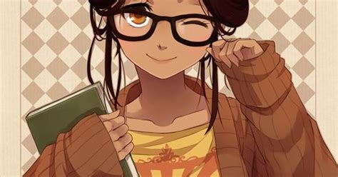 anime brown hair pfp with glasses