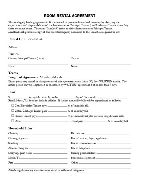 Simple Room Rental Agreement Templates Templatearchive