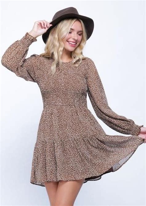 Adore You Leopard Smocked Dress In 2021 Smocked Dress Brown Dress