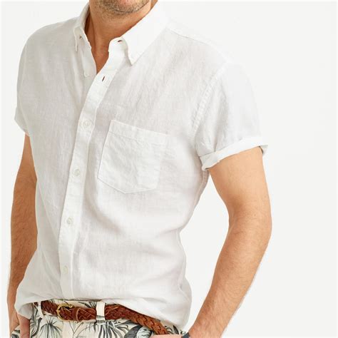 Linen Shirt Mens Short Sleeve Butn