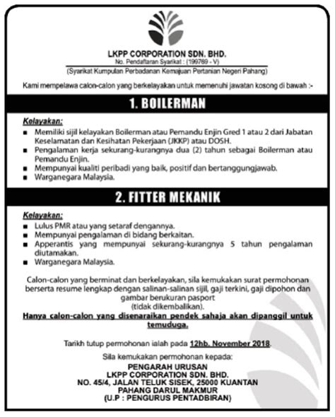 Jawatan kosong perbadanan putrajaya 2018. Perbadanan Kemajuan Pertanian Negeri Pahang (PKPP) - 12 ...