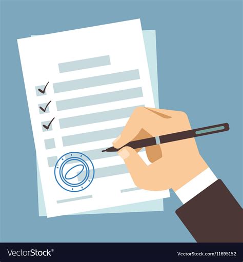 Male Hand Signing Document Man Writing On Paper Vector Image