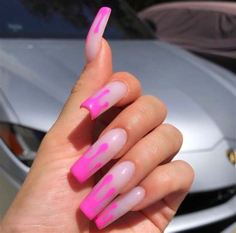 Kylie jenner surely manages to impress with her fashion, her hairstyles and not just that. Kylie Jenner pink french drip nails 💖 | Kylie nails, Long acrylic nails, Drip nails