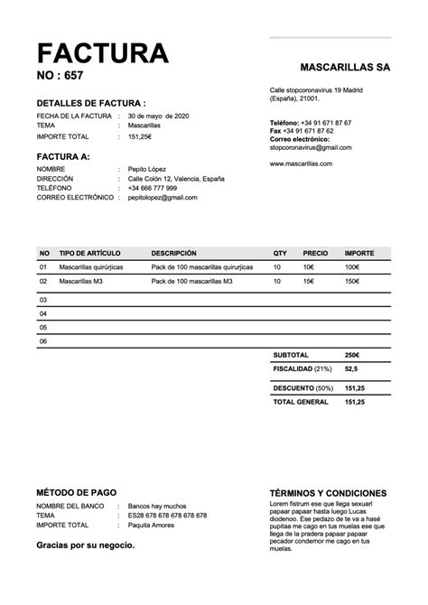 Plantilla Factura Gratis A Descargar En Formato Word O Excel