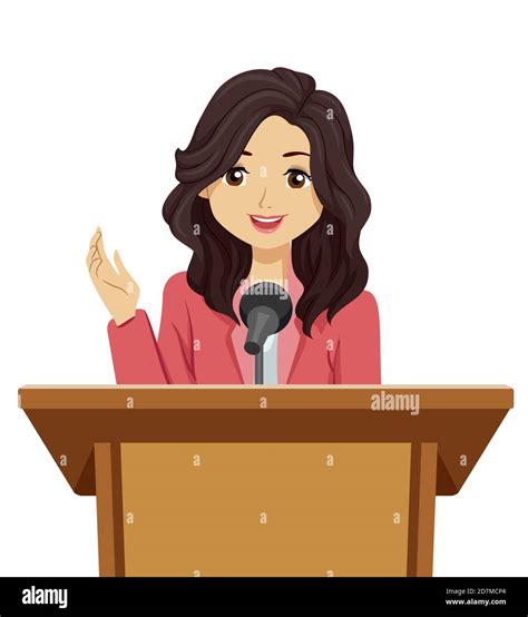 Illustration Of A Teenage Girl Giving A Speech On A Lectern Stock Photo