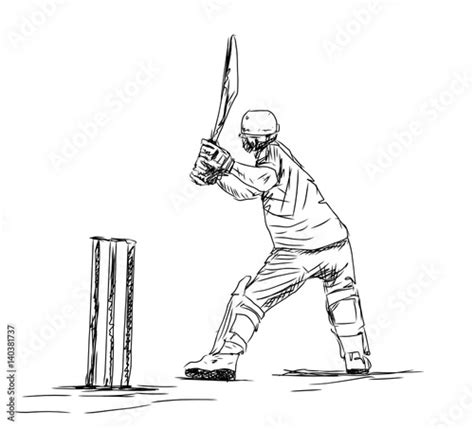 Hand Drawn Sketch Of Cricket Batsman In Vector Illustration Stock