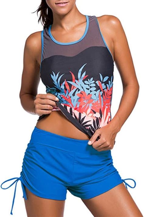 Azue Damen Sports Bikini Teilig Tankini Bademode Mit Shorts Bauchweg