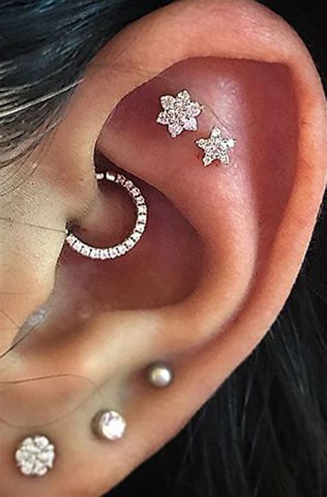 Cute Multiple Ear Piercing Ideas For Women Crystal Flower Cartilage