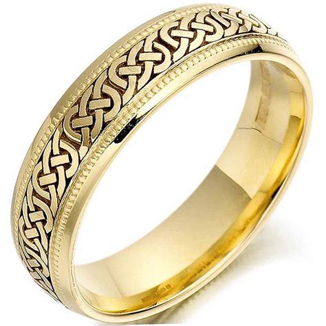 Irish Wedding Ring Mens Gold Celtic Knots Beaded Wedding Band At