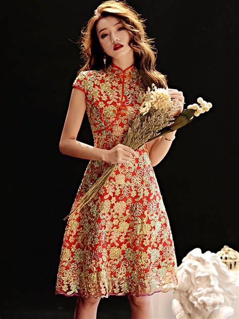 red floral a line short qipao cheongsam party dress cozyladywear dress p red dress party