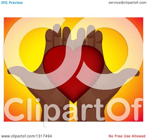 Clipart Of A Pair Of Open Black Hands Holding A Red Love