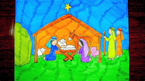 How To Draw A Nativity Scene Christmas Drawings For Kids