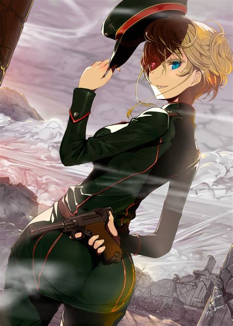 Mikazuki Akira Tanya Degurechaff Youjo Senki Commentary Request Highres 1girl Arm Behind