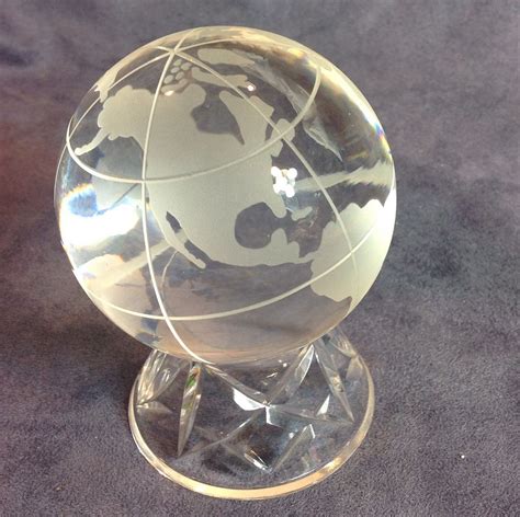 Cavan Ireland Cut Crystal Globe Frosted World Paper Weight On Pedestal 5 Paperweights