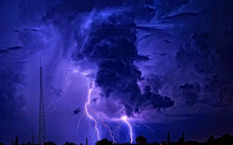 Lightning Storm Rain Clouds Sky Nature Thunderstorm