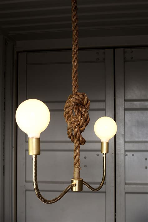 Modern Pendant Light Brass Chandelier Manila Rope Light Fixture