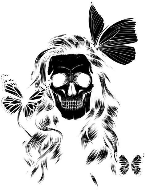 Black Silhouette Of Skull With Butterfly Vector Illustration Isolated