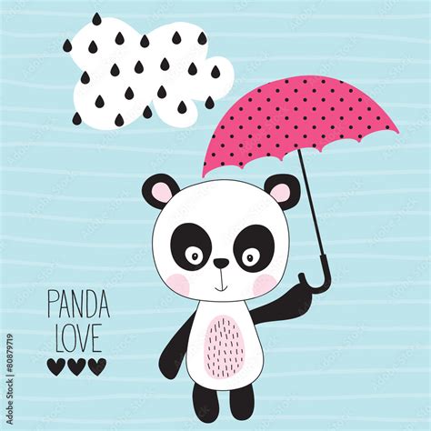 Cute Panda With Umbrella Vector Illustration Stock Vector Adobe Stock