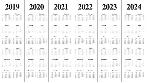 Browse and download calendar templates about calendar 2021 to 2025 including 2021 canadian calendar, 2021 public holidays calendar, 3 year printable calendar 2019 to 2021, and many other. Year 2019 2020 2021 2022 2023 2024 Calendar Vector Design ...