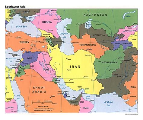 Large Political Map Of Southwest Asia With Capitals And Major Cities