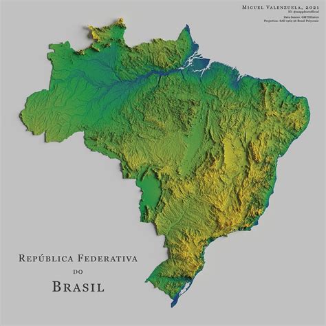 Mapa De Relieve De Brasil Por Miguel Valenzuela 2021 Mapas Milhaud