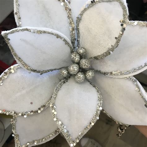 White Flower With Silver Glitter Edge Uniquely Christmas