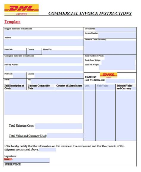Dhl Invoice Template Invoice Example Inside Commercial Invoice
