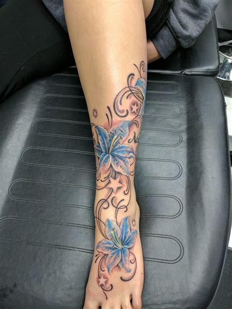 Lily Tattoo Lilies Foot Ankle Tattoo Stars Leg Calf Tattoos Ankle Foot Tattoo Flower Leg