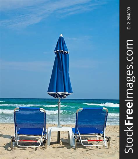1 Sunbeds Umbrella Paradise Beach Thasos Free Stock Photos
