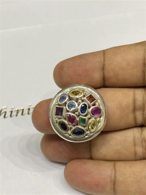 Sterling Silver Handmade Ring With Natural Sapphires And Emerald