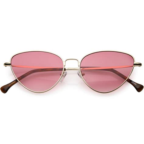 Womens Slim Metal Cat Eye Sunglasses Neutral Colored Flat Lens 54mm Sunglassla