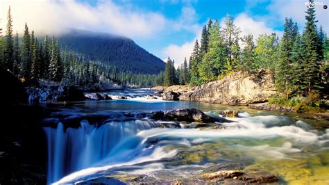 Trees Waterfall Alberta Canada Viewes River Beautiful Views