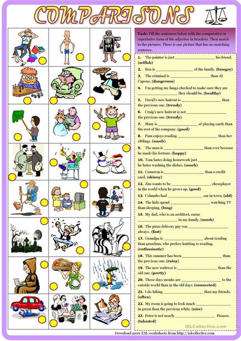 A worksheet for fluency practice. Comparisons (Comparative/Superlative) with Key worksheet ...