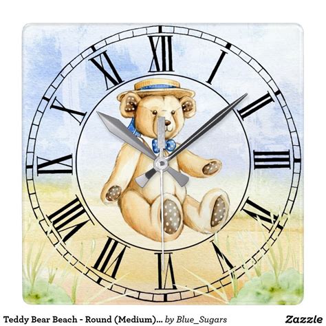Teddy Bear Beach Round Medium Wall Clock Wall Clock Blue Wall